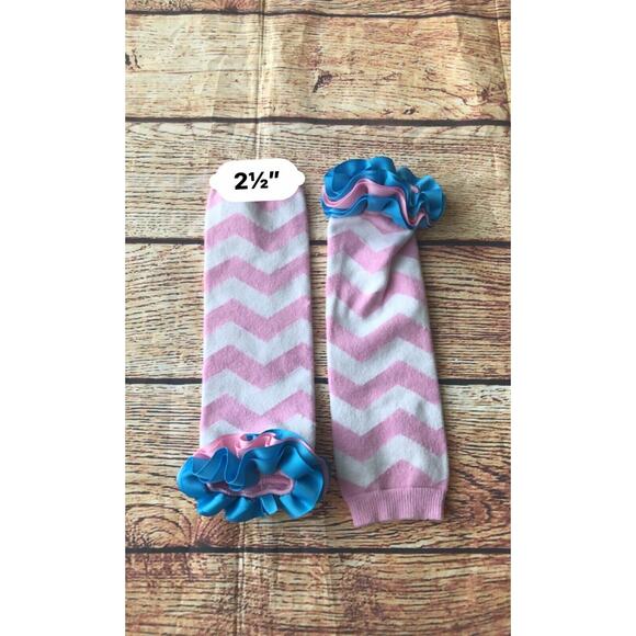 Chevron Baby Toddler Leg Warmers Pink Chevron Blue Ruffle - Picture 5 of 5